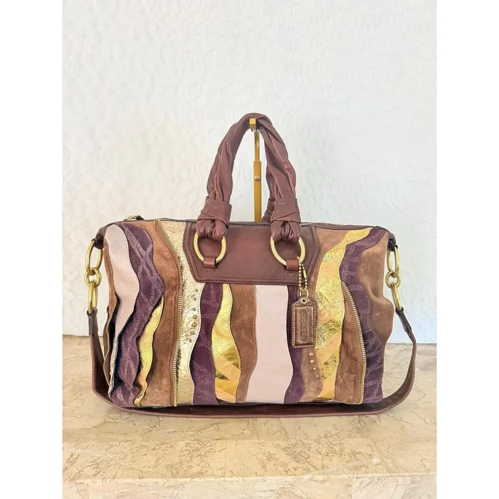 Limited edition Coach Vintahd Coach Suede Leather Patchwork Satchel shoulder Bag